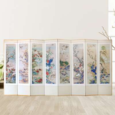 Traditional Flower and Bird Folding Screen (8-Panel) with Rubber Backing - Edition 05