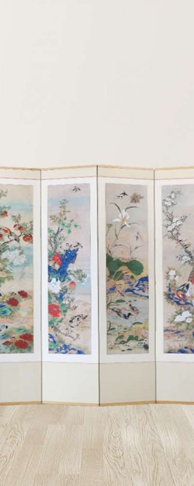 Traditional Flower and Bird Folding Screen (8-Panel) with Rubber Backing - Edition 05