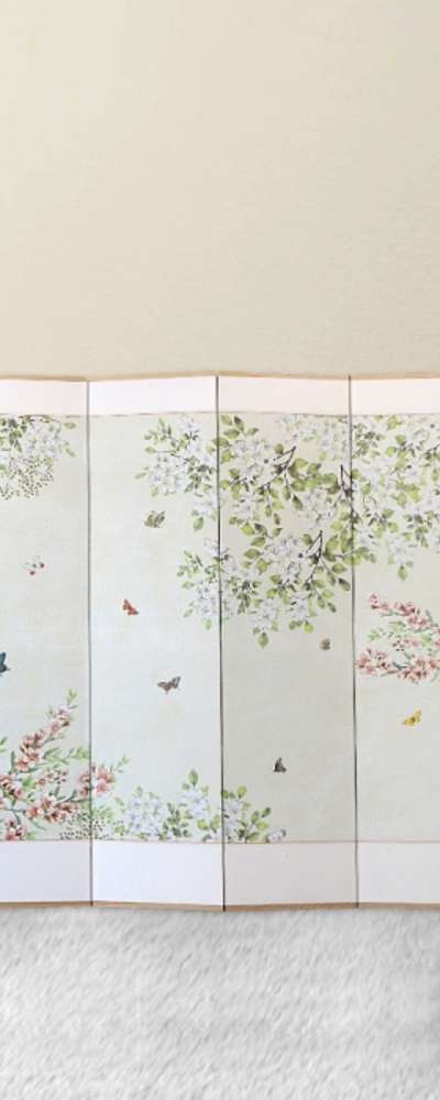 Pastel Plum Blossom First Birthday Banquet Event 8-Panel Folding Screen + Rubber Backing (02)