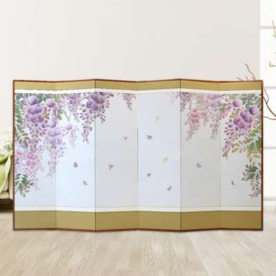 Purple Spring Butterfly Six-Panel Folding Screen with Rubber Backing (02)