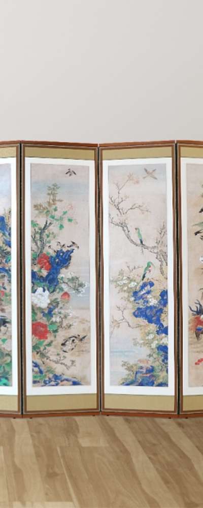 Masterpiece Birds and Flowers Minhwa 6-Panel Screen Folding Divider + Rubber Packing (01)