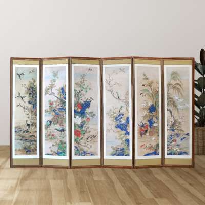 Masterpiece Birds and Flowers Minhwa 6-Panel Screen Folding Divider + Rubber Packing (01)