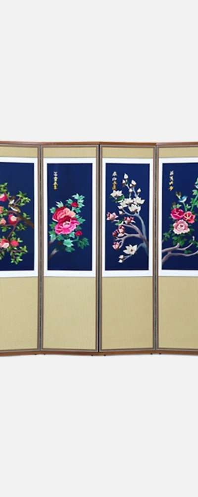 Hand-Embroidered 8-Panel Folding Screen - Birds and Flowers 09 + Support Rubber Feet Gift