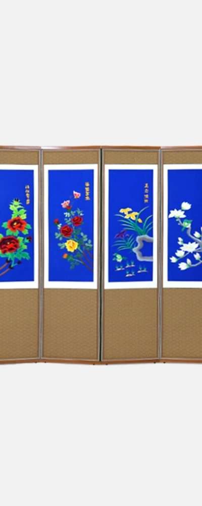 Hand-Embroidered 8-Panel Folding Screen - Flowers and Birds 06 + Support Rubber Included