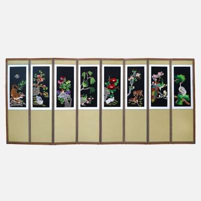 Hand-Embroidered 8-Panel Screen - Flower and Bird 04 + Rubber Stand Included