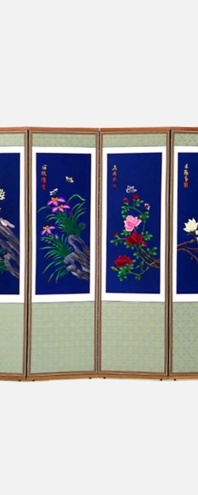 Hand-Embroidered 6-Panel Screen - Floral Bird Pattern 05 + Support Rubber Included