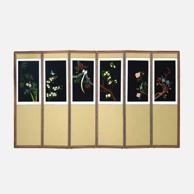Hand Embroidered 6-Panel Screen - Flower and Bird 04 + Support Rubber Feet Gift