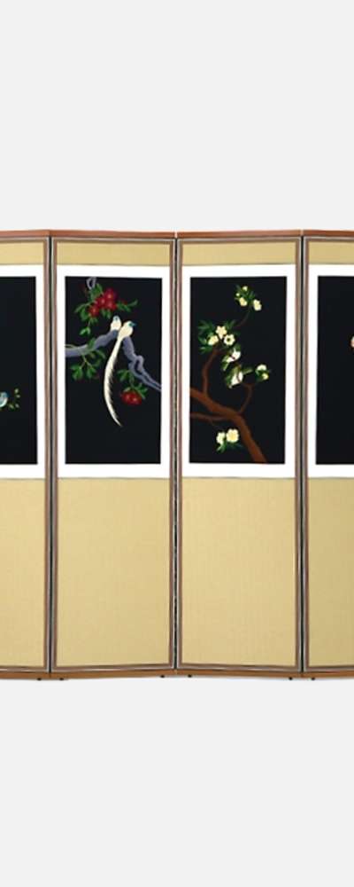 Hand Embroidered 6-Panel Screen - Flower and Bird 04 + Support Rubber Feet Gift
