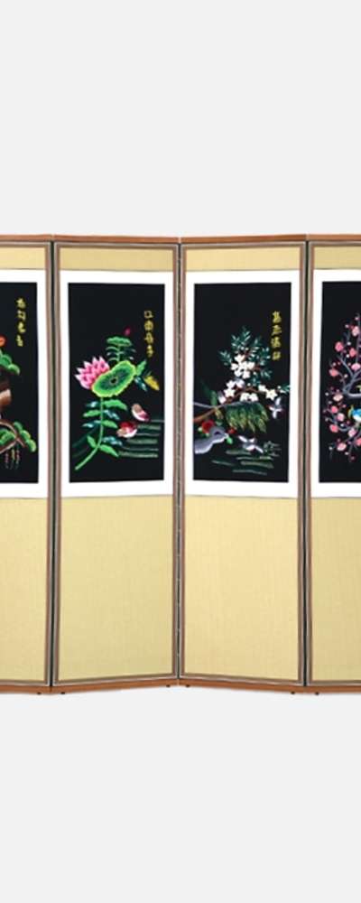 Hand Embroidery 6-Panel Folding Screen - Flowers and Birds 02 + Support Rubber Included