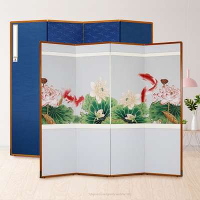 Traditional Lotus 4-Panel Screen + Support Rubber Fixing Device