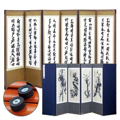 Premium Natural Wood White Six-Panel Folding Screen with Chusa Kim Jung-hee Calligraphy + Support Rubber Fixing Device