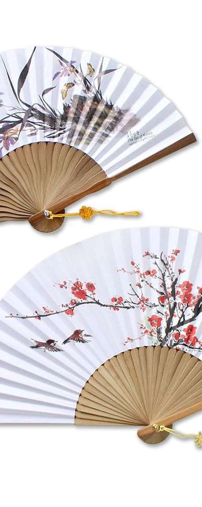 Folk Art Printed Fan (Traditional Hanji Bamboo Black Bamboo Folding Fan Korean Souvenir Foreign Gift Promotional Item Gift)