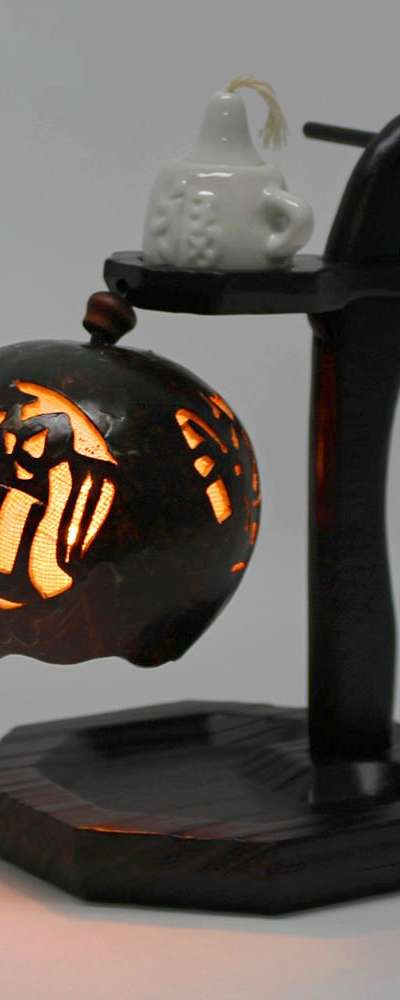 Traditional Gourd Lantern Stand | Korean Folk Craft Decor Mood Light Hanok Interior Lighting Ornament