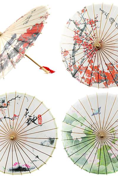 Oil Paper Umbrella with Bamboo Frame - Ceiling Decoration Prop for Wedding, Kimono, and Traditional Dance