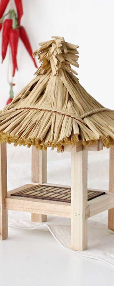 Domestic Traditional Bean-Drying Shed Miniature Model (Craft Cottage Thatched House Folk Artifact Foreign Gift Korean Souvenir Autumn Decor)