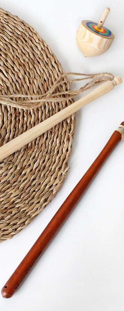 Domestic Wooden Spinning Top with Whip | Traditional Folk Game