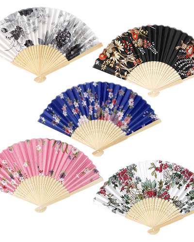 Bamboo Satin Folding Fan | Floral Portable Fan Folding Type