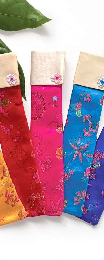 Korean Satin Embroidered Fan Case (Traditional Fan Case Pouch Chopstick Holder Craft Gift Bulk Gift Return Gift Promotional Item)