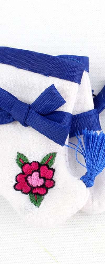 Blue Embroidered Mini Beoseon | Foreign Visitor Gift Traditional Korean Souvenir