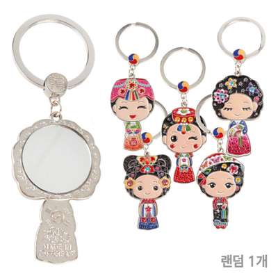 Traditional Korean Folk Woman Mirror Keyring 1P (Foreign Visitor Gift, Korean Souvenir, Keychain, Tourist, Group Gift)