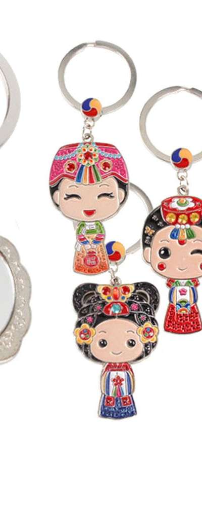 Traditional Korean Folk Woman Mirror Keyring 1P (Foreign Visitor Gift, Korean Souvenir, Keychain, Tourist, Group Gift)