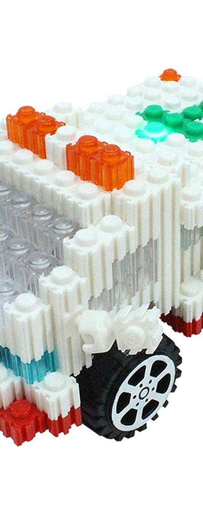 LED Foam Block Pattern Set - Cute Ambulance Design with LED Pom-Pom Color Blocks