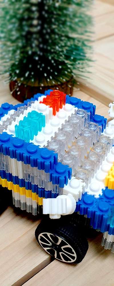 LED Police Car De-foam Block Design Set | Toy Pompom Color