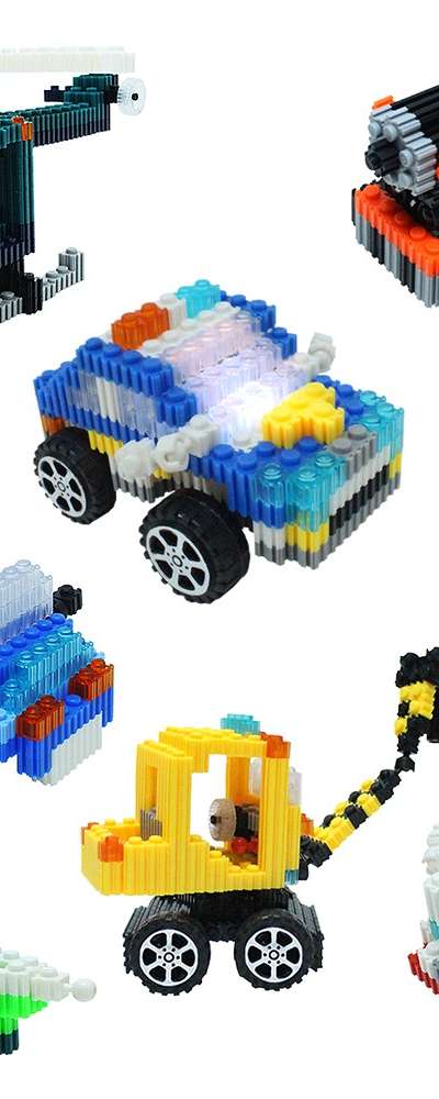 LED Vehicle Deform Block Design Set | Toy Foam Pom Color