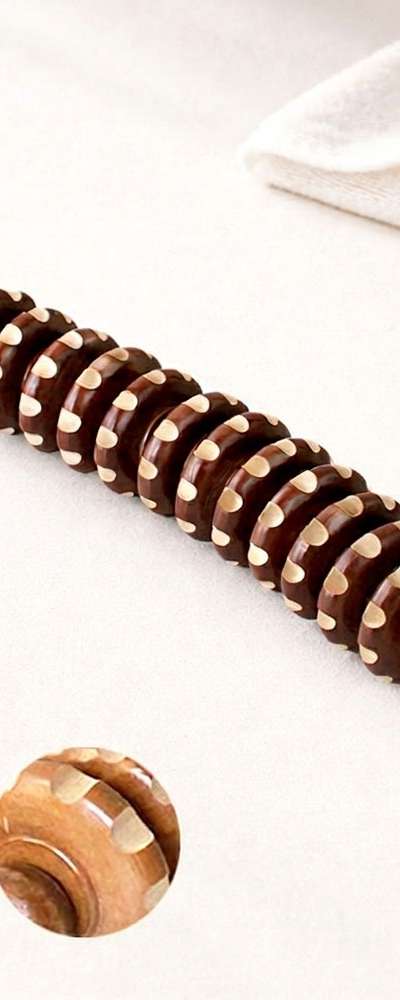 Random Color Natural Wood Belly Fat Roller | Wood Stick Acupressure Massage Tool for Calf, Thigh, Leg Swelling Relief & Blood Circulation