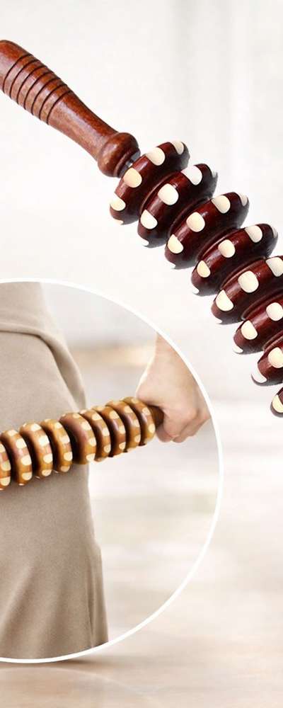 Wood Curved Roller Massage Tool (Portable Acupressure Stick Body Stretching Belly Thigh Arm Massager Massage Stick)