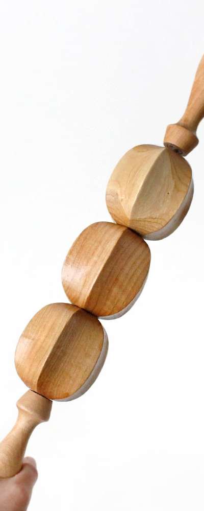 Apricot Wood Walnut-Shaped Massage Stick 38 (Portable Acupressure Rod Stretching Tool for Belly, Thighs, Arms)
