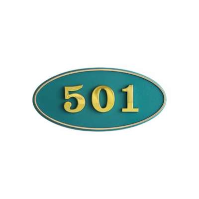 Art Sign Oval Room Number Plate Green Adhesive