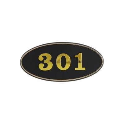 Art Sign Mailbox Room Number Plate Oval Black Adhesive