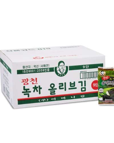 Gwangcheon Mother Green Tea Olive Lunchbox Seaweed Snack 4g x 9 Pieces x 10 Packs (Total 90 Pieces)