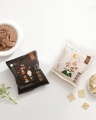 Poongsim-dang Brown Rice Chips Mixed Set - Original 5 pieces + Sugar-Free Cocoa 5 pieces (30g x 10 pieces)