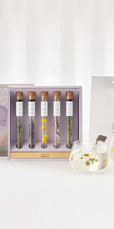 Home Café 'Full of Floral Scent' Flower Tea Stick & Tray Gift Set + Shopping Bag