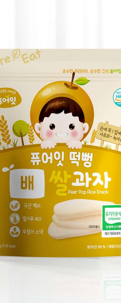 PureEat Tteokppong Organic Pear Rice Cracker - Kids Snack