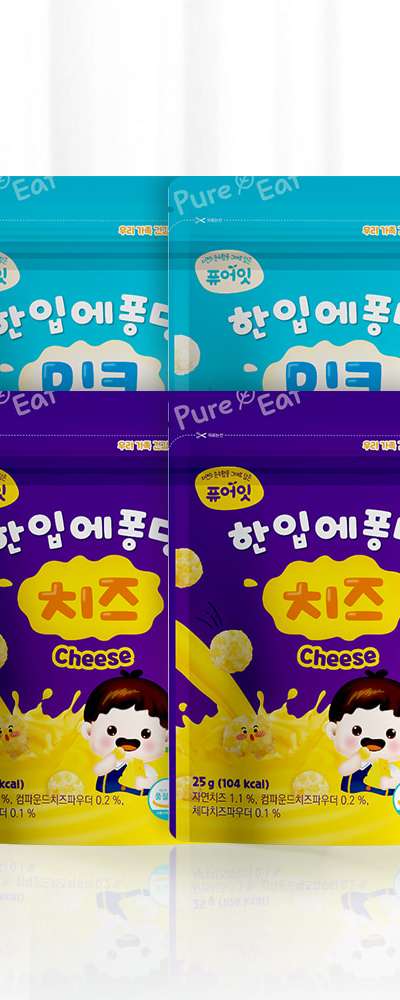 Purit One-Bite Pongdang Eye Ball Snack 4-Pack Set (Cheese 2 + Milk 2)