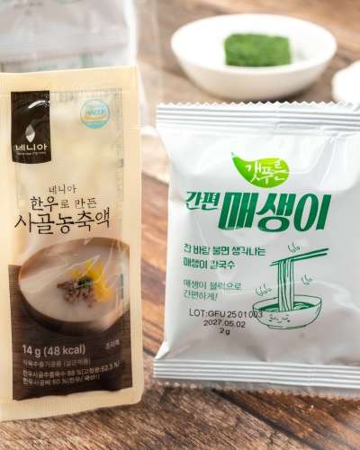 Convenient Cooking Ingredients [2 Packs Freeze-Dried Sea Lettuce + 2 Packs Bone Broth Concentrate] Domestic Frozen Cube Block Porridge Ramen Tteokguk