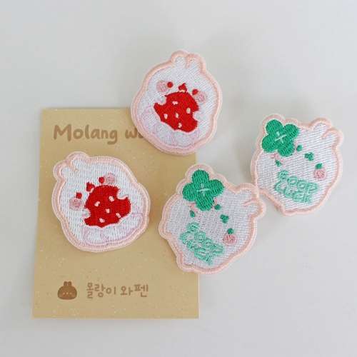 Molang Pink Woven Patch: Clover & Strawberry