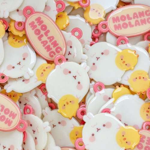 Molang Pew Squishy Keyring: Pink Jjak-gung