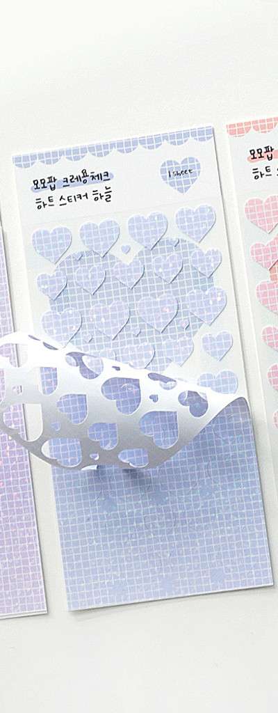 Momopop Hologram Crayon Check Heart Sticker Set - 3 Types