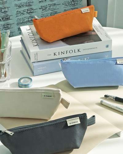 O-CHECK Canvas Triangle Pencil Case Pen Pouch