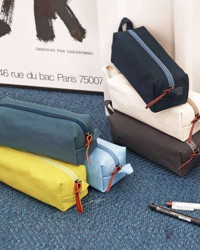 O-CHECK Canvas Square Multi Pouch Pen Case Pen Pouch