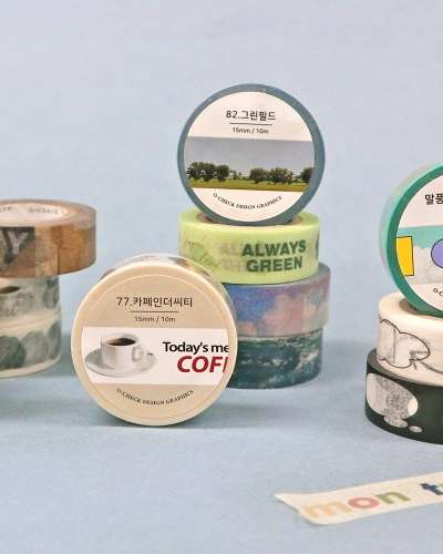 O-CHECK Masking Tape 14 Types - Functional, Nature Landscape, Days of Week Deco Sticker