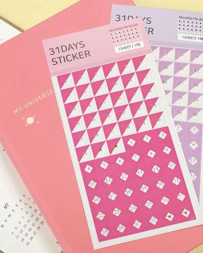 O-CHECK 31 Days Sticker (Decorative Planning Number Monthly To-Do List Stickers)