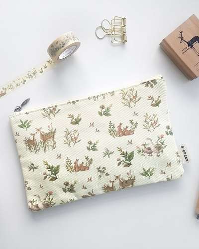 O-CHECK Vintage Illustration Pattern Pouch (M) Harmony