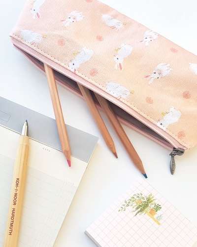 O-CHECK Cotton Pencil Case Pen Pouch_Rabbit