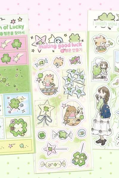 Tabletop Under Stationery | Luck Sticker (3 Types) - 1. Finding Fortune / 2. Making Luck / 3. Wishing for Good Fortune!