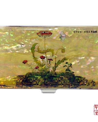 【申師任堂】草蟲図 - 芍薬と白い蝶 携帯名刺入れ